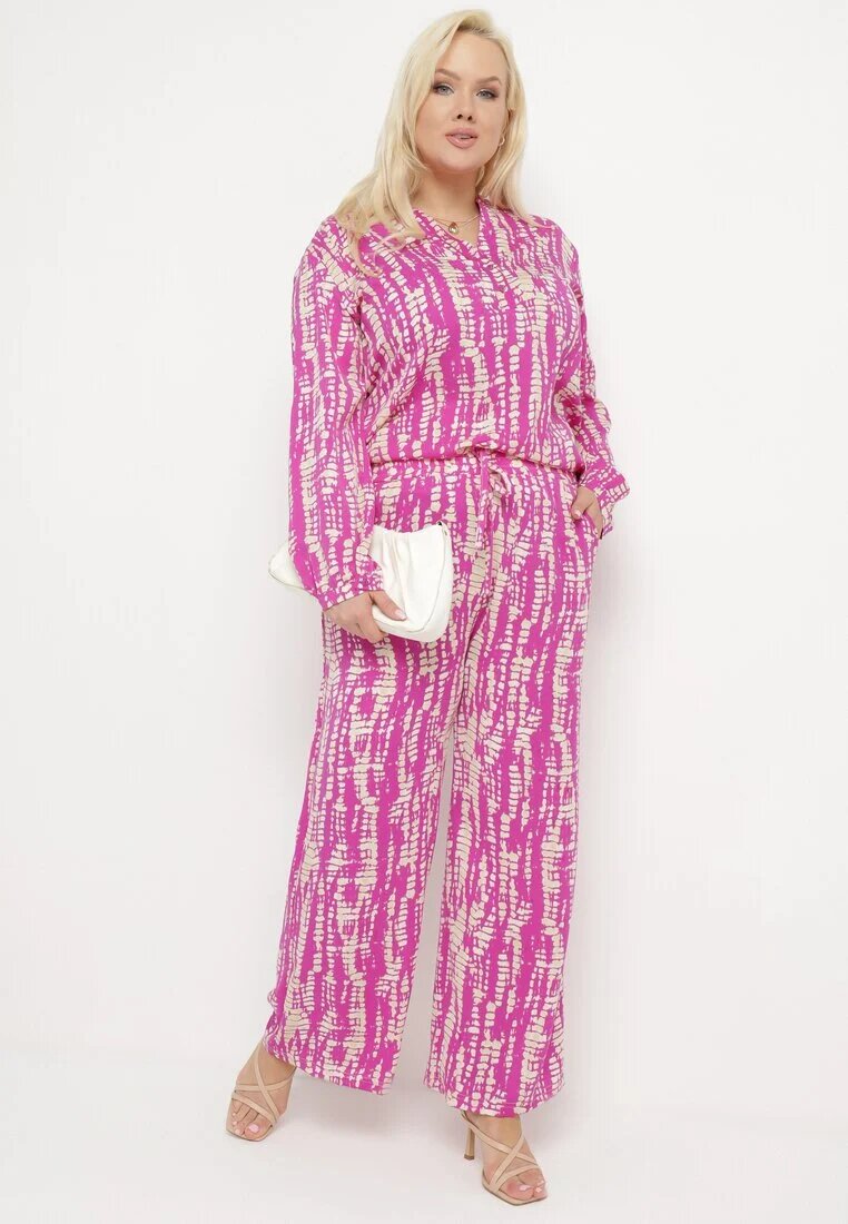 christy Pantaloni Violet Largi cu Talie Înaltă și Elastic în Talie Miffiana