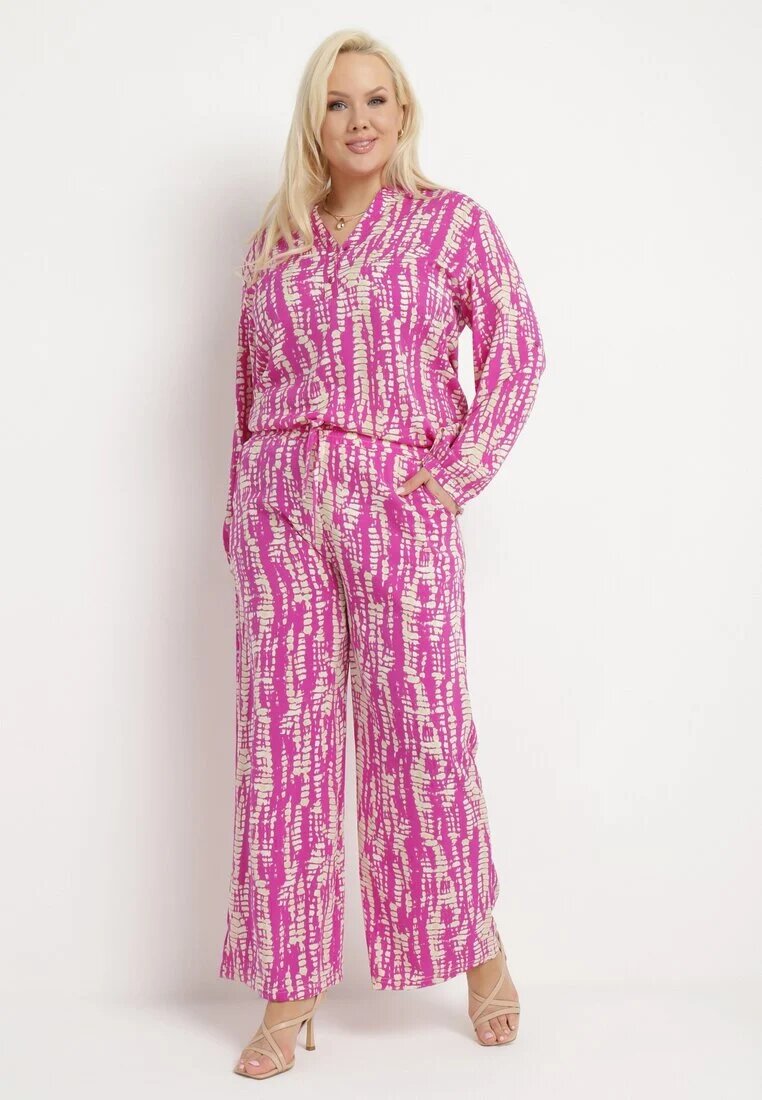 christy Pantaloni Violet Largi cu Talie Înaltă și Elastic în Talie Miffiana