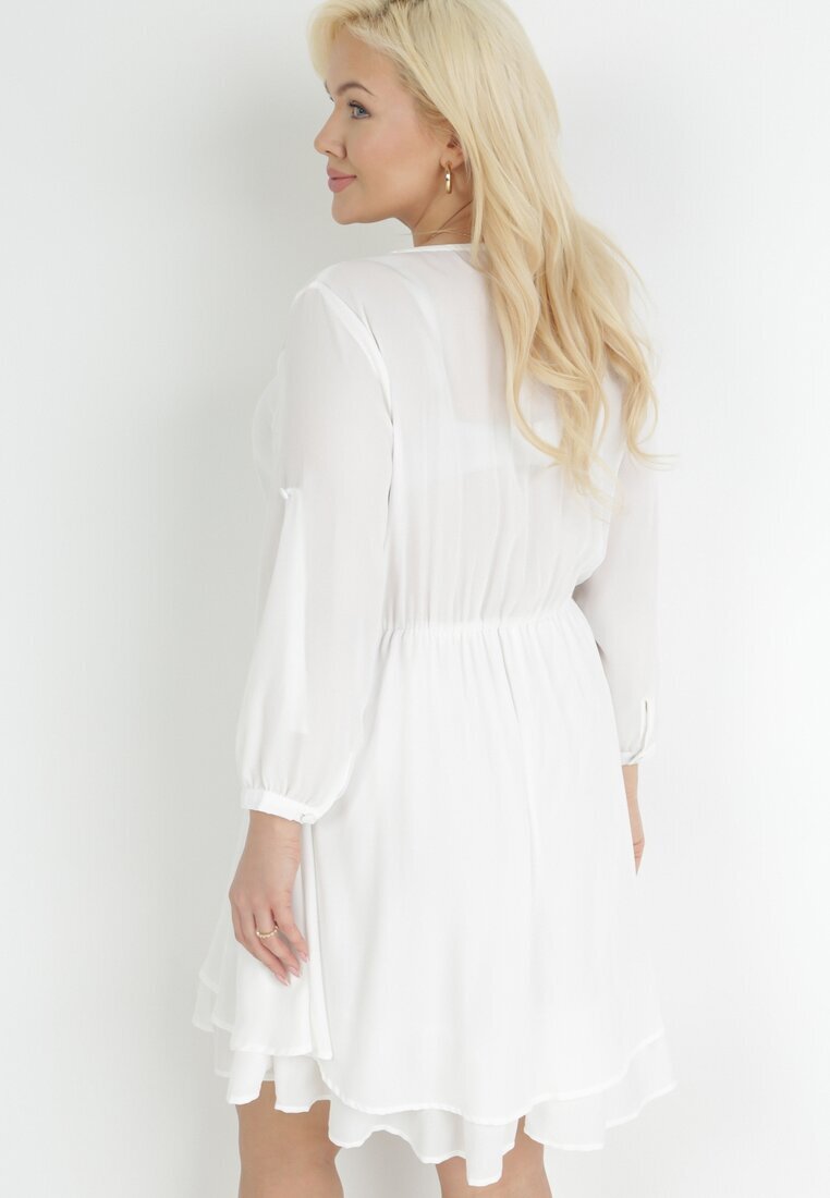 christy Rochie Amplă Mini Albă cu Decolteu Decorativ și Elastic în Talie Braely