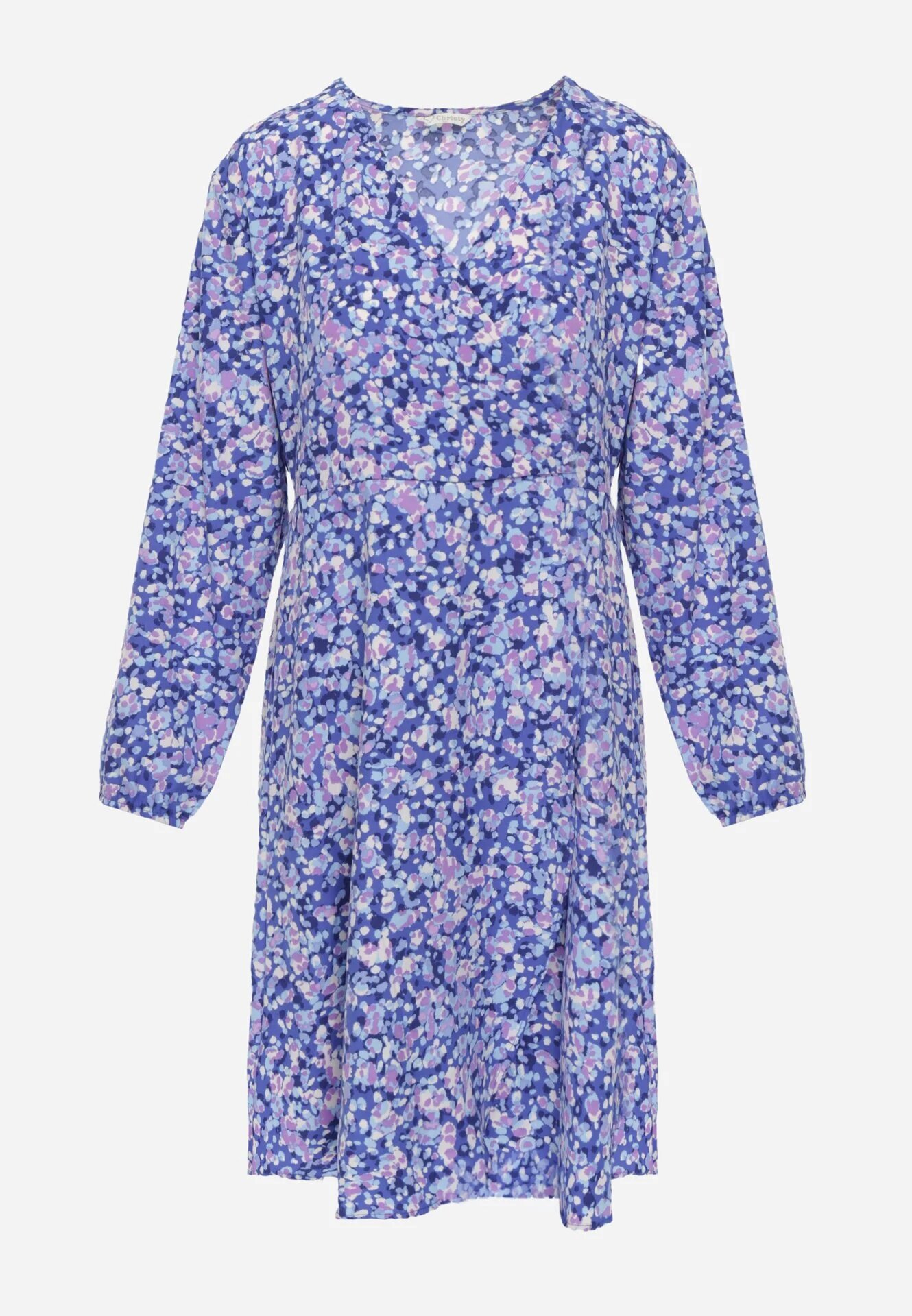 christy Rochie bleumarin petrecută midi florală cu talie elastică și decolteu adânc Donata