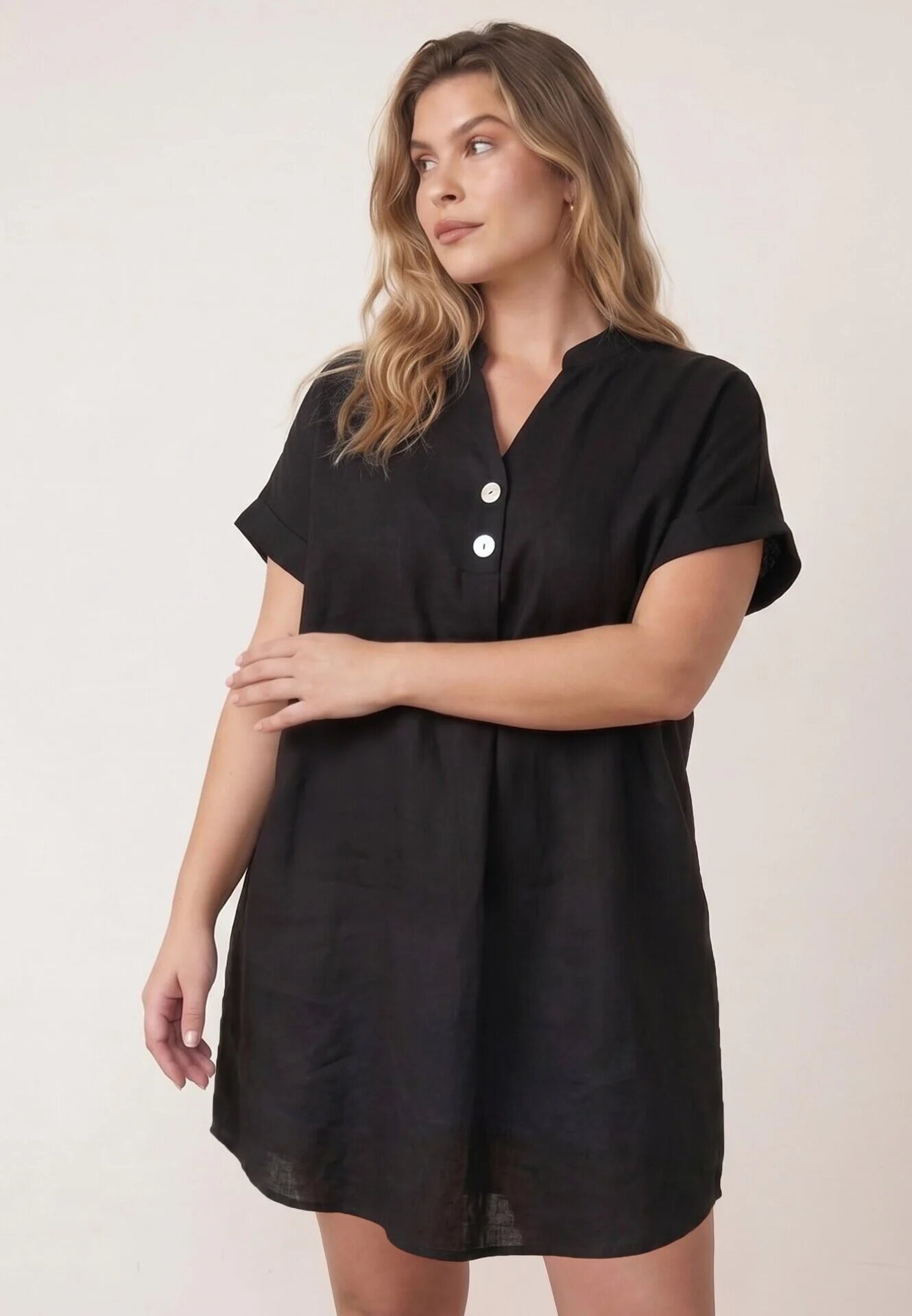 christy Rochie din bumbac croi drept cu nasturi decorativi Kateira Neagră
