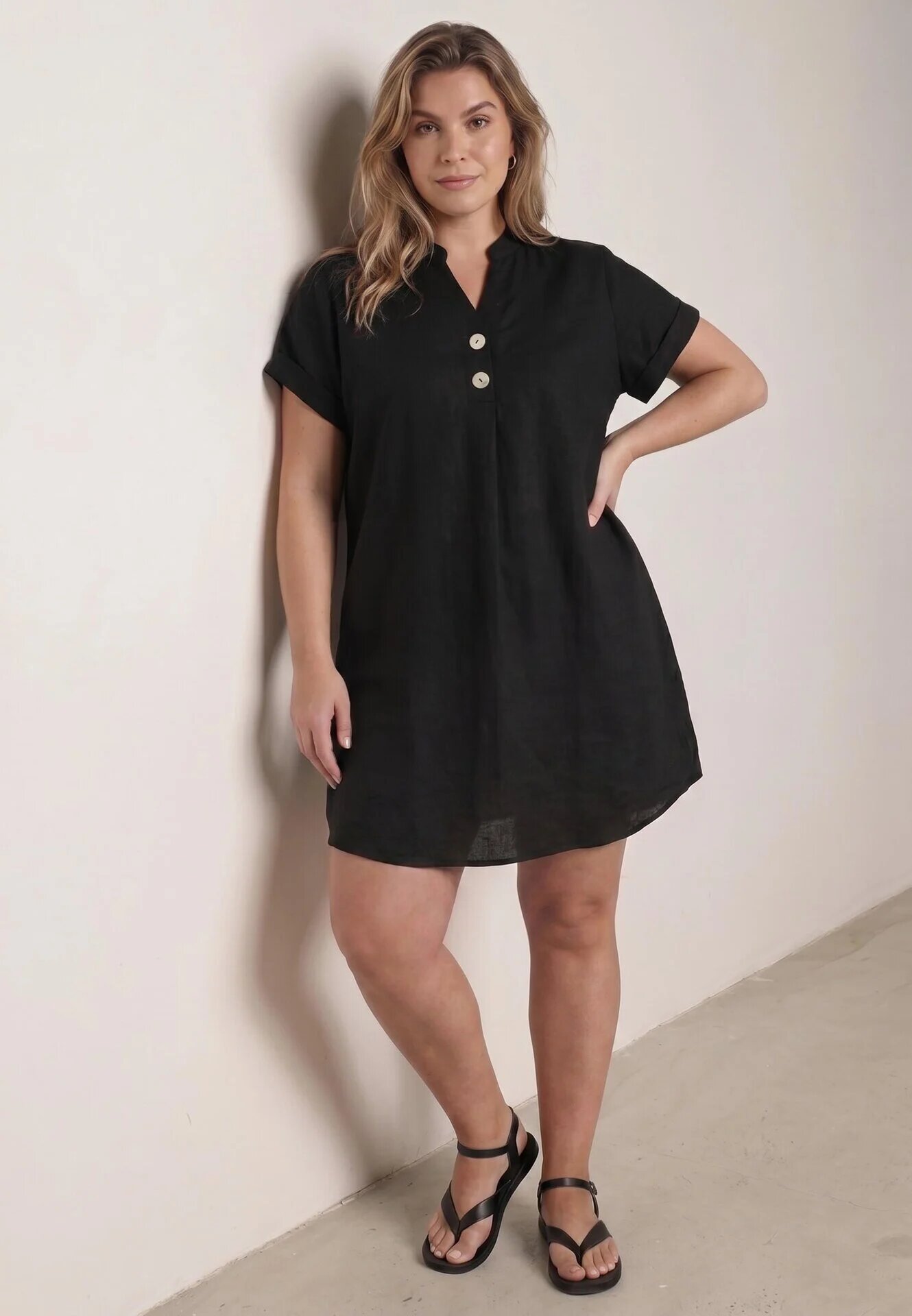 christy Rochie din bumbac croi drept cu nasturi decorativi Kateira Neagră