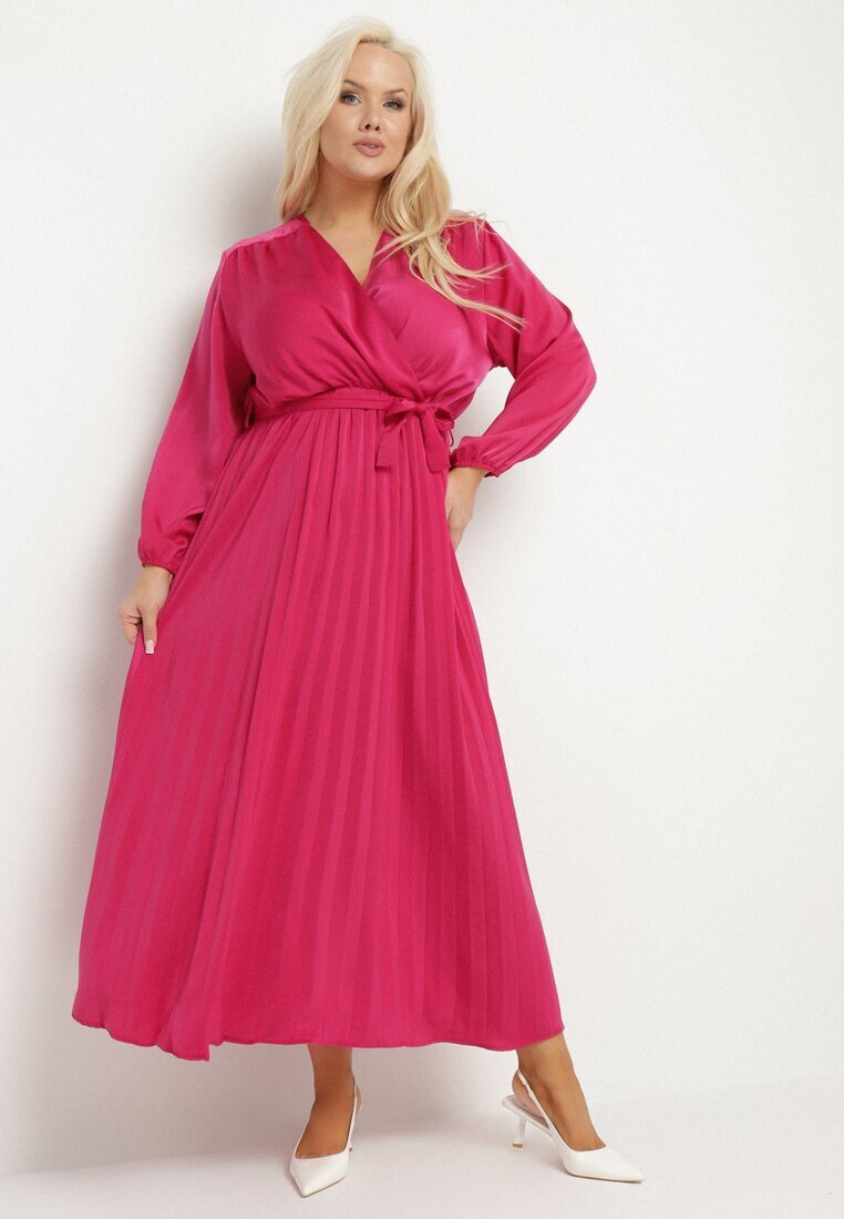 christy Rochie Fucsia Maxi cu Elastic în Talie și Decolteu Petrecut Bertram