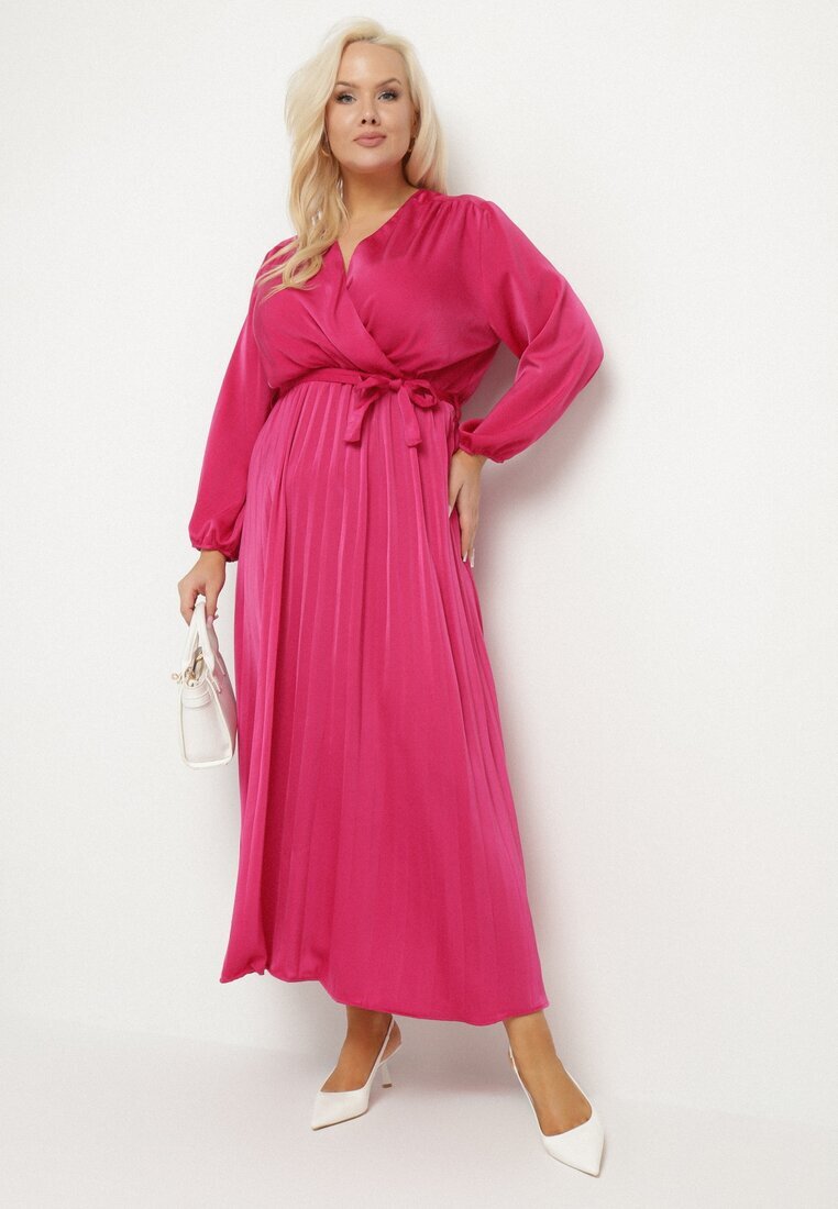 christy Rochie Fucsia Maxi cu Elastic în Talie și Decolteu Petrecut Bertram