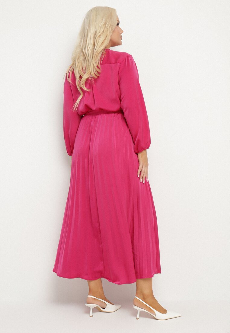 christy Rochie Fucsia Maxi cu Elastic în Talie și Decolteu Petrecut Bertram