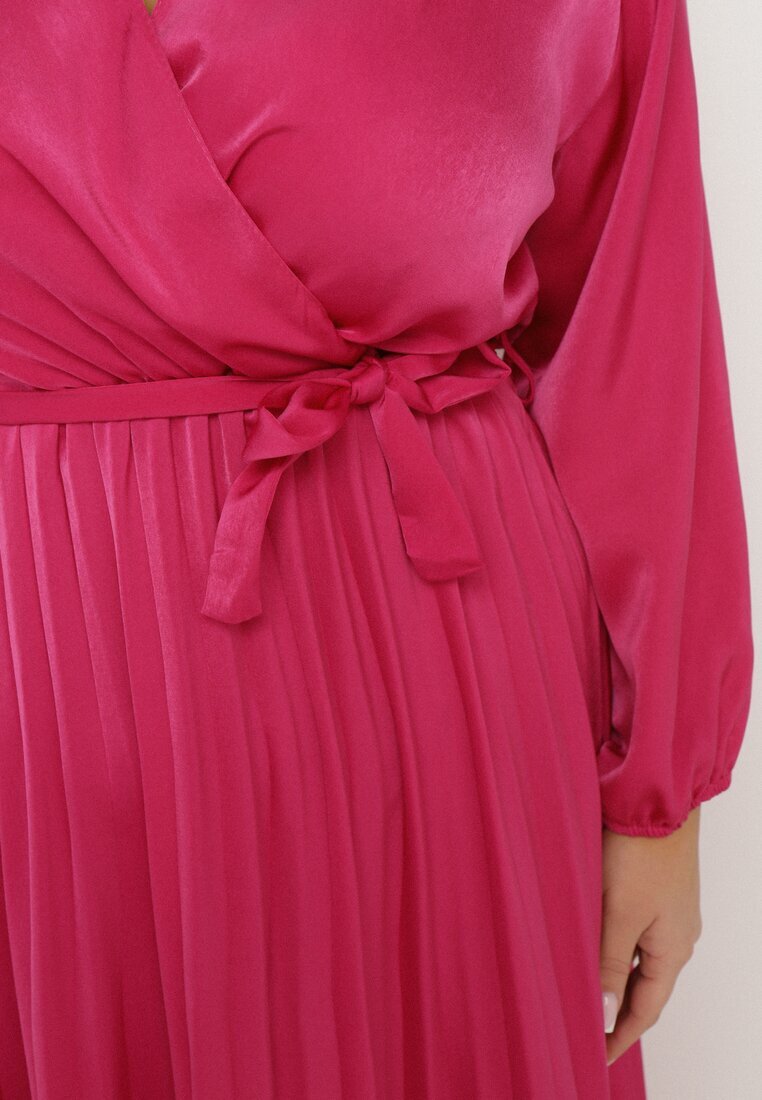 christy Rochie Fucsia Maxi cu Elastic în Talie și Decolteu Petrecut Bertram