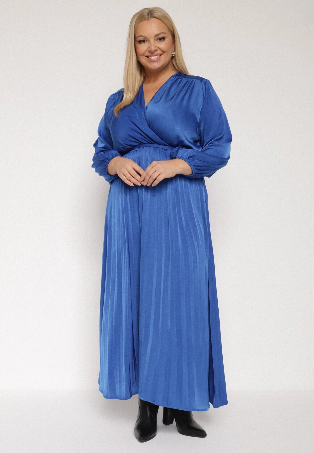 christy Rochie Maxi Albastră cu elastic în talie și decolteu petrecut Bertrama