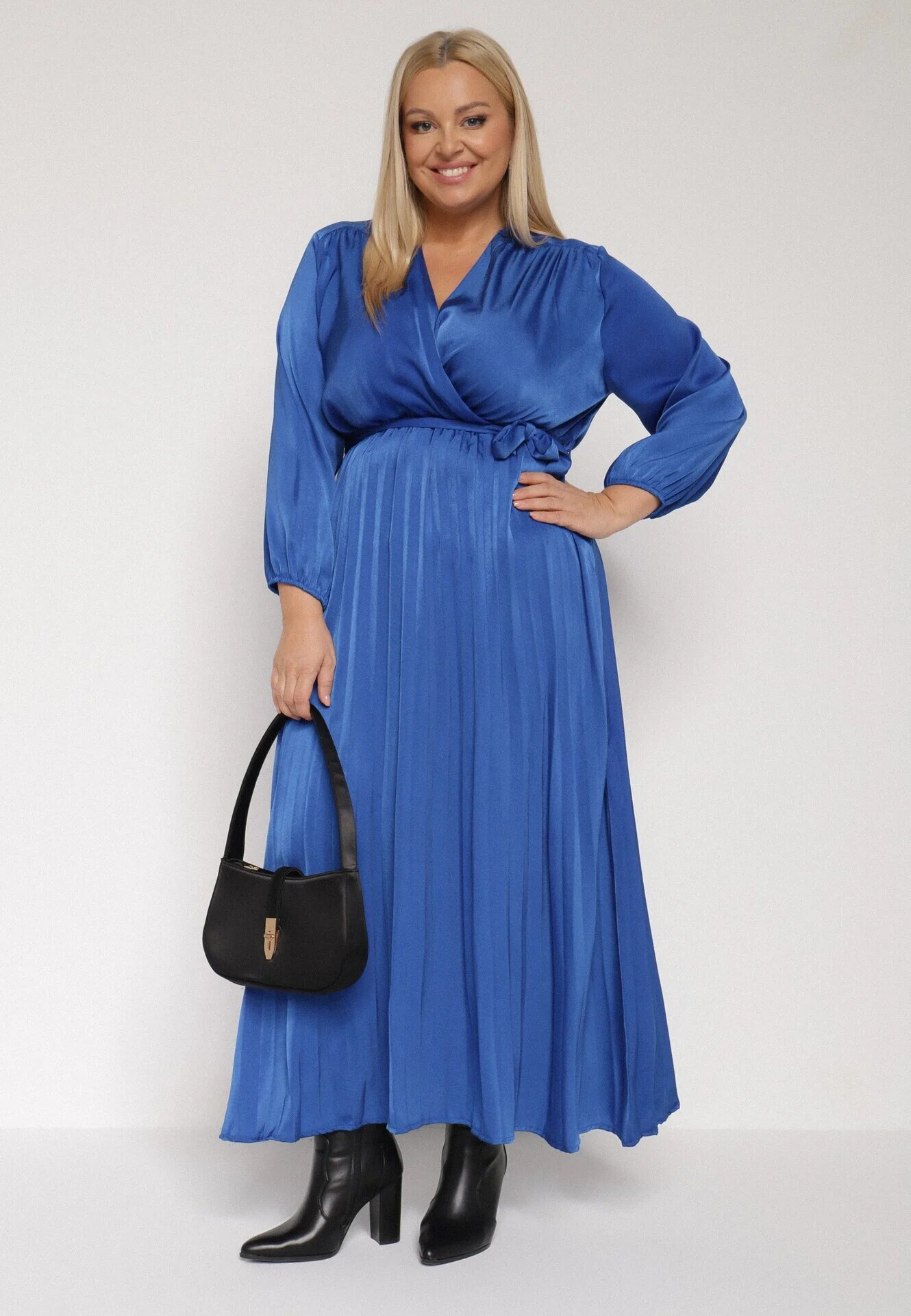 christy Rochie Maxi Albastră cu elastic în talie și decolteu petrecut Bertrama