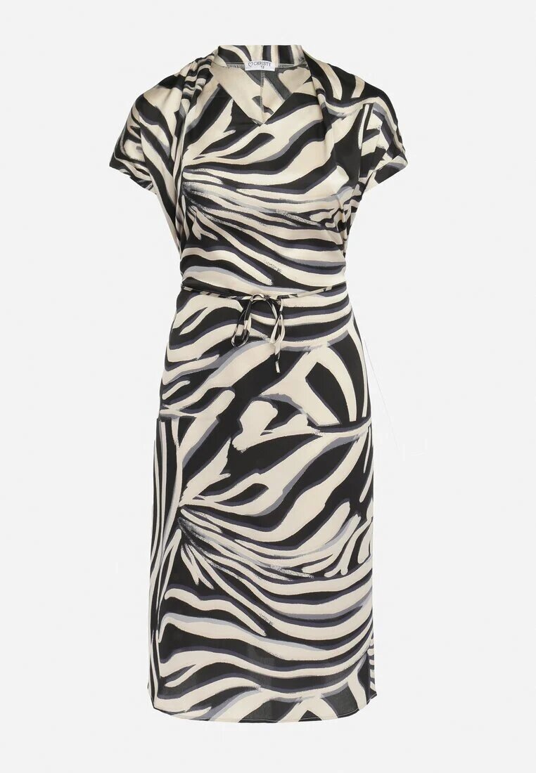 christy Rochie Midi tip cutie Bej-Negru cu curea din material cu imprimeu animal Ovita