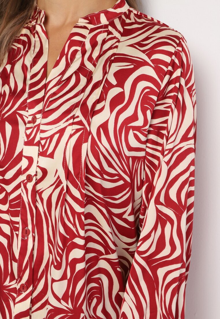 christy Rochie Mini Bordo-Bej cu Volănaș și Model Abstract Ovină