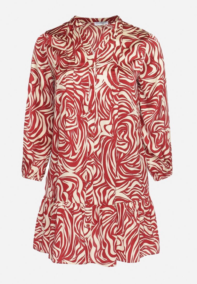 christy Rochie Mini Bordo-Bej cu Volănaș și Model Abstract Ovină