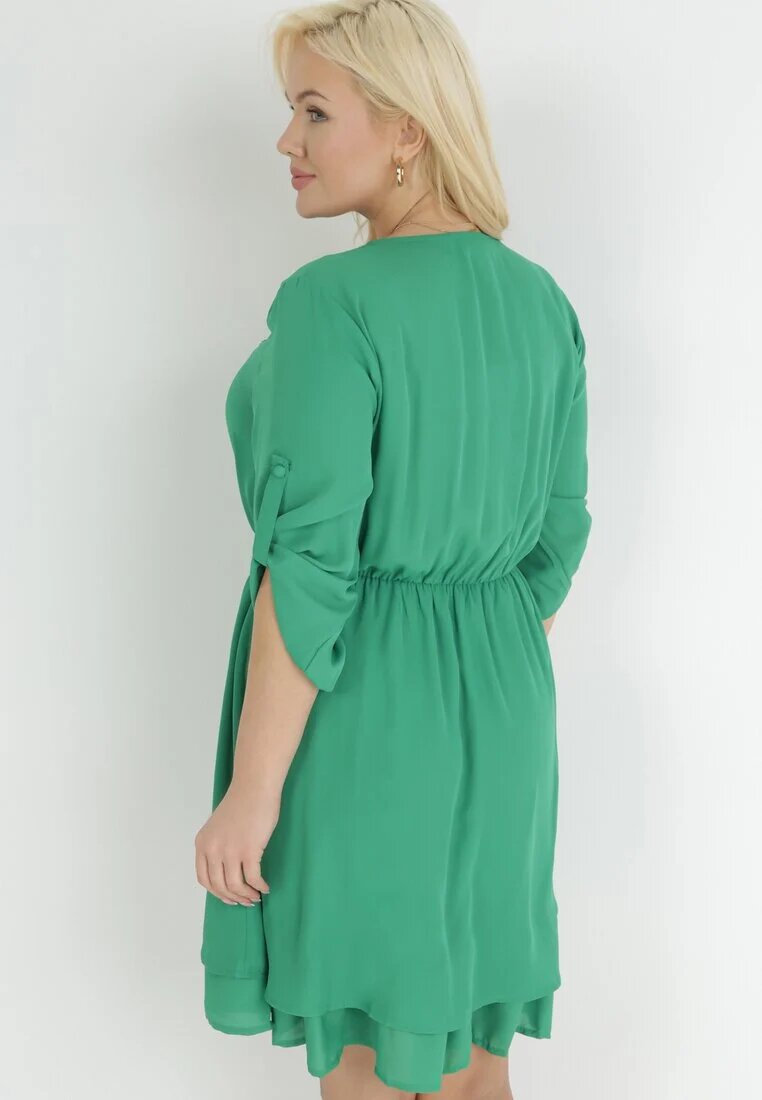 christy Rochie Verde Evazată Mini cu Decolteu Ornamental și Elastic în Talie Braely