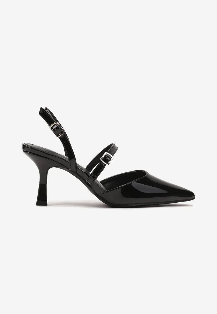 ciaodeo Pantofi cu toc negri fără călcâi cu inserție metalică și curele decorative Frollexia