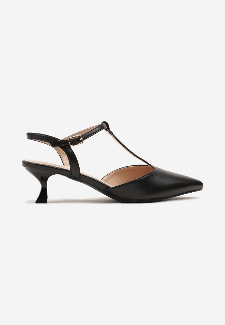 ciaodeo Pantofi eleganți cu toc negri cu toc pisică cu curele decorative Pellene
