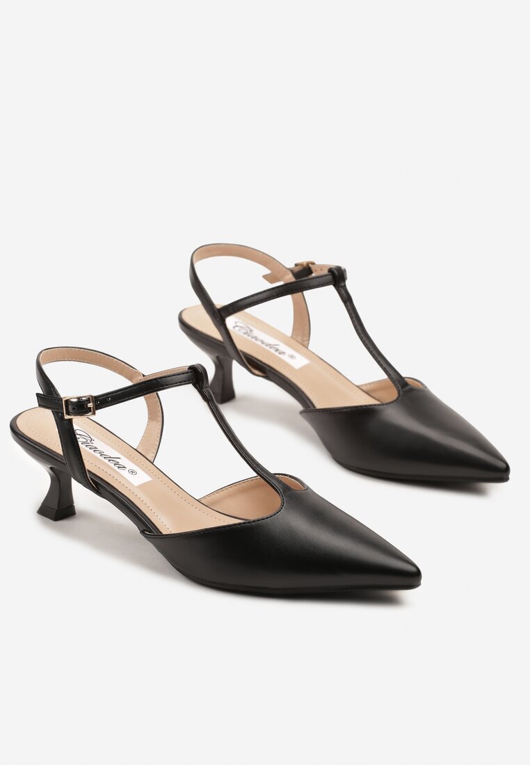ciaodeo Pantofi eleganți cu toc negri cu toc pisică cu curele decorative Pellene