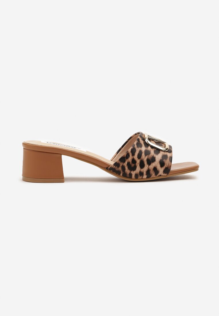 ciaodeo Papuci leopard cu toc gros cu aplicație metalică Rediselle