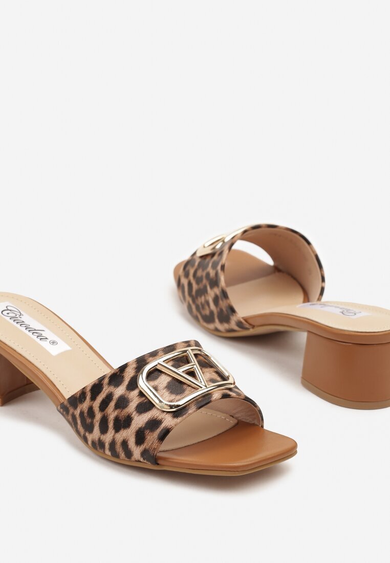 ciaodeo Papuci leopard cu toc gros cu aplicație metalică Rediselle