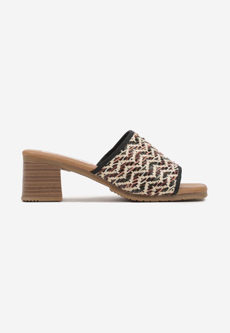 ciaodeo Papuci Negre cu Toc Decorate cu Motiv Geometric Galreis