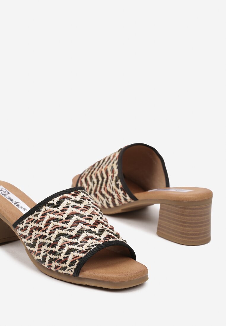 ciaodeo Papuci Negre cu Toc Decorate cu Motiv Geometric Galreis