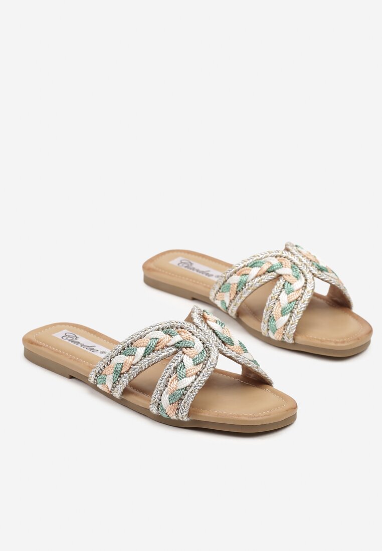 ciaodeo Papuci Verde-Bej cu Împletitură în Stil Boho Felmirella