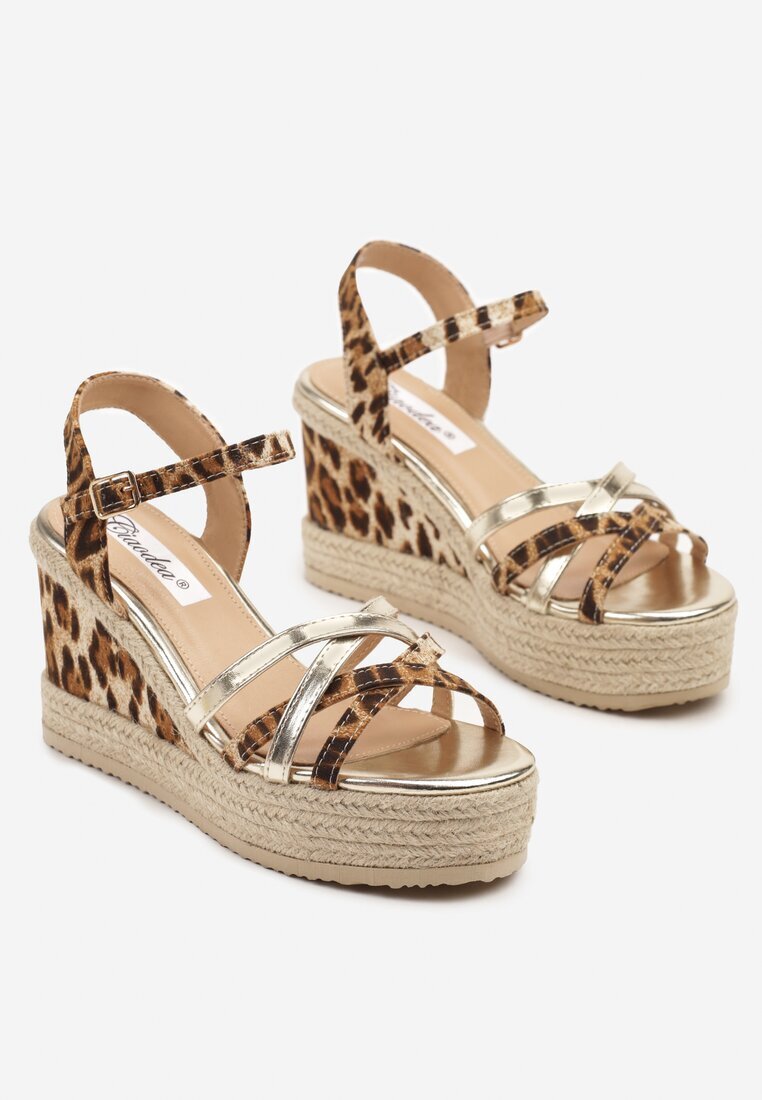 ciaodeo Sandale Aurii cu platformă din împletitură cu curele împletite leopard Tanarethia