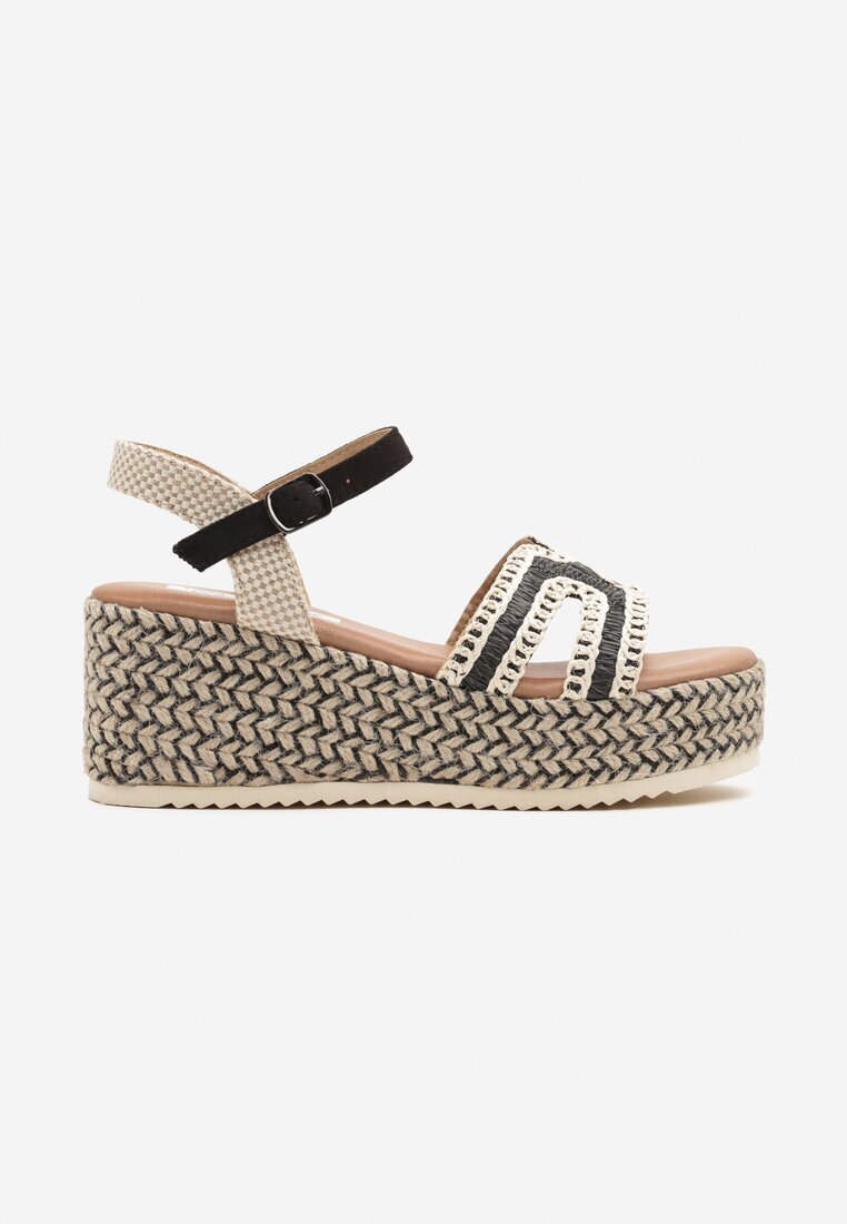 ciaodeo Sandale Negre cu pană din împletitură stil Boho Vesstis