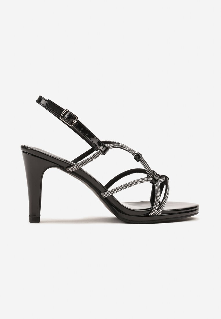 ciaodeo Sandale Negre Stiletto cu aspect lăcuit și cu zirconii Zilienne