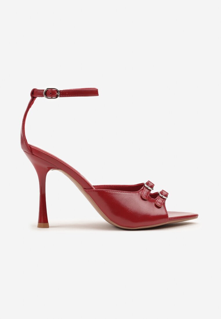 ciaodeo Sandale Stiletto Roșii cu Catarame Decorative Nevorisea