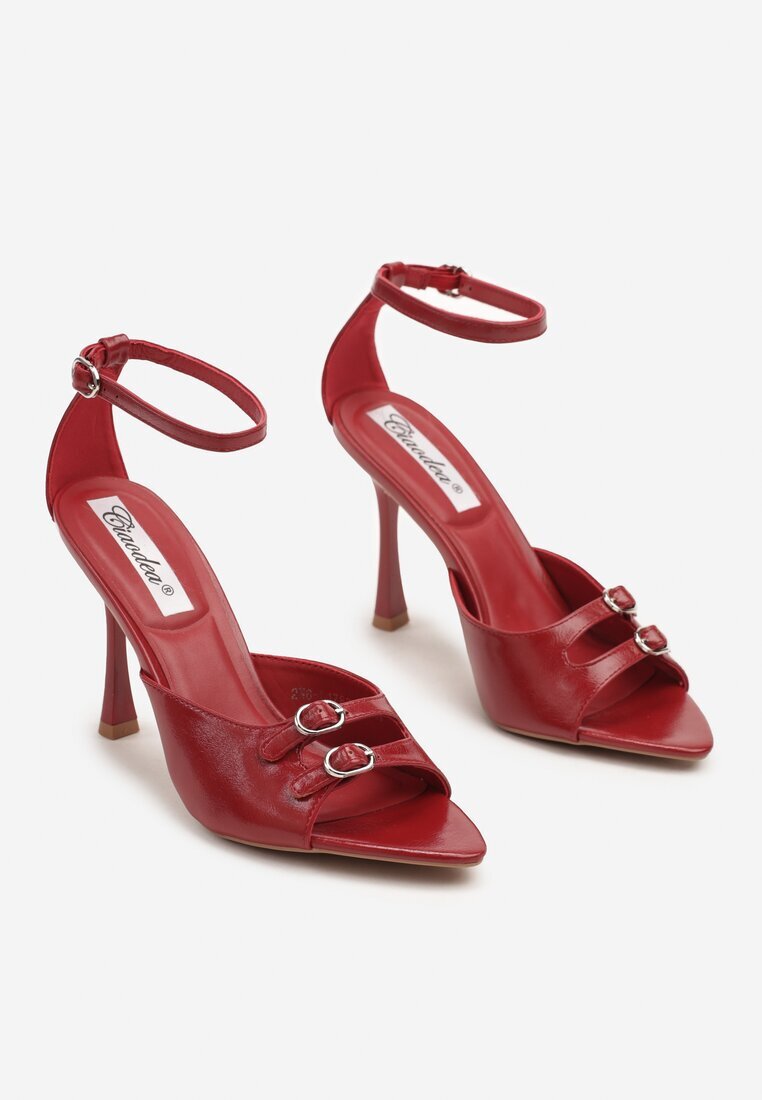 ciaodeo Sandale Stiletto Roșii cu Catarame Decorative Nevorisea