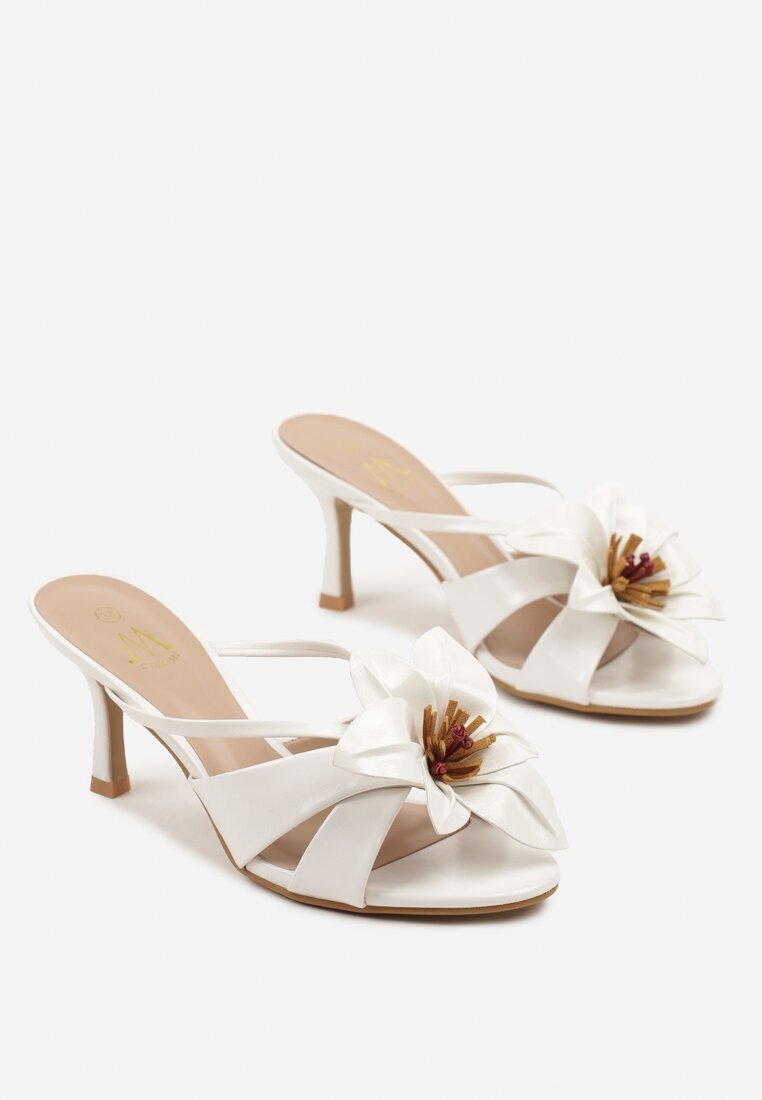 cink me Papuci Albi cu toc cui cu floare 3D Ridialina