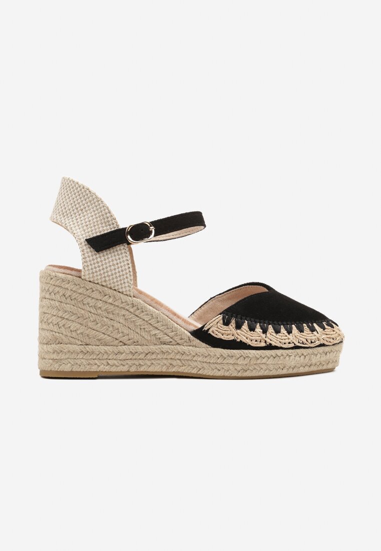 cink me Sandale Negre Espadrile din imitație de piele întoarsă pe pană împletită Calriva