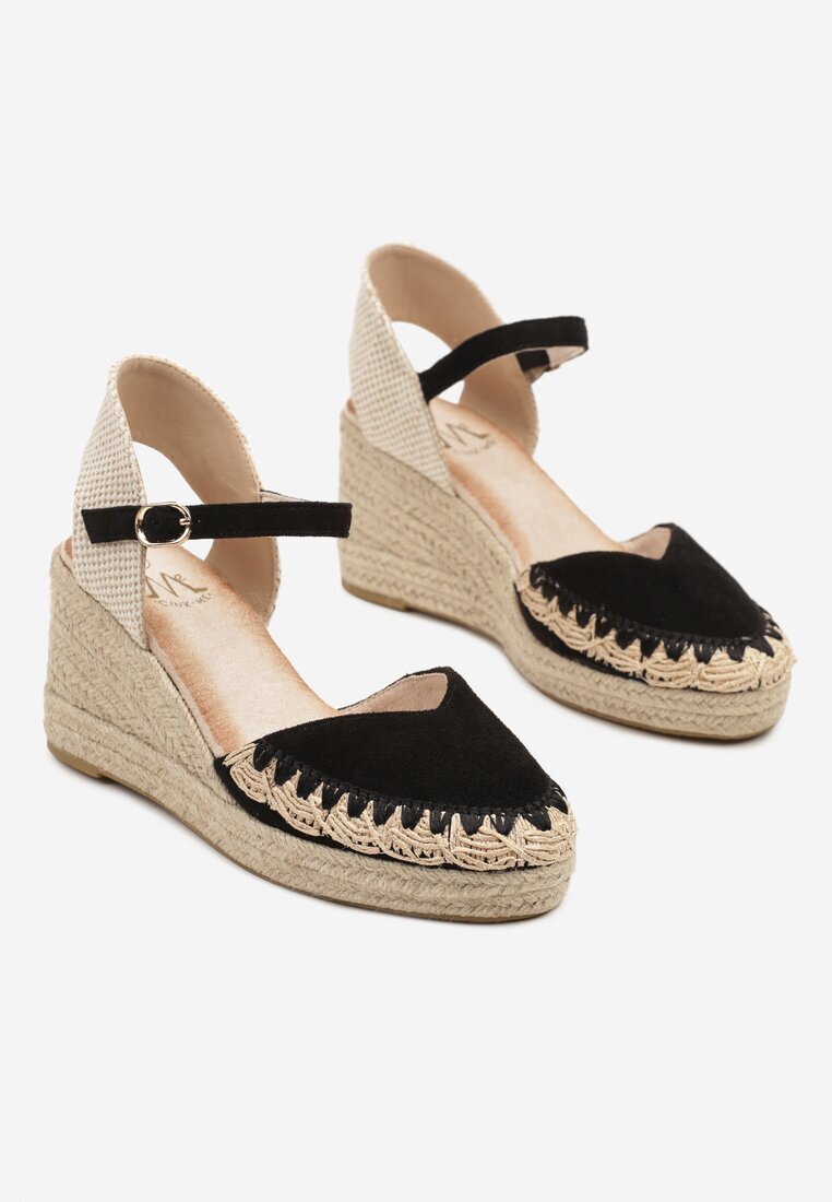 cink me Sandale Negre Espadrile din imitație de piele întoarsă pe pană împletită Calriva