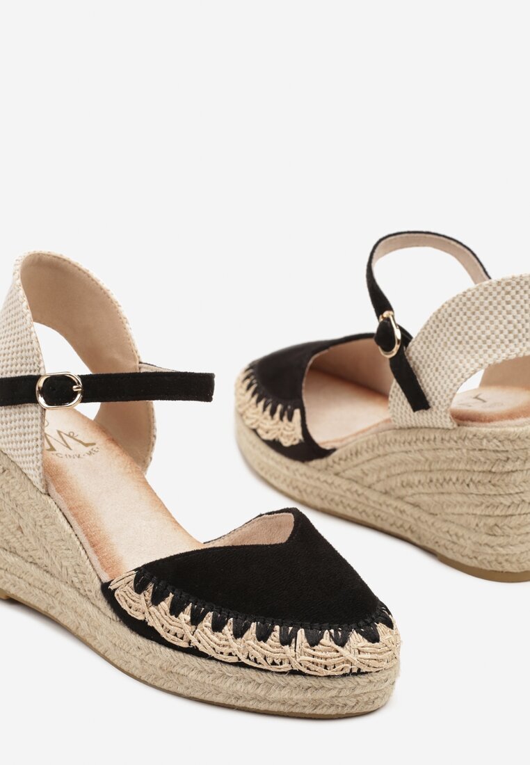 cink me Sandale Negre Espadrile din imitație de piele întoarsă pe pană împletită Calriva