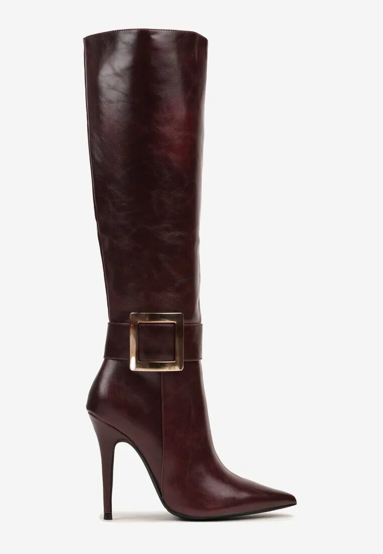  Cizme Bordo cu toc stiletto Decorate cu cataramă Innadora