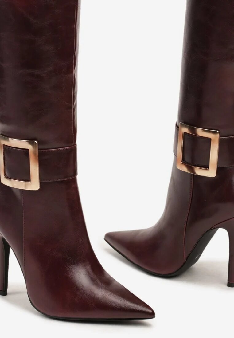  Cizme Bordo cu toc stiletto Decorate cu cataramă Innadora