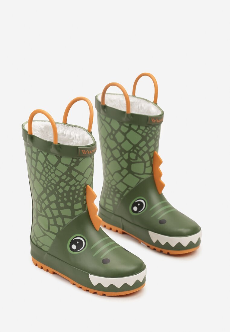  Cizme de cauciuc Verde-Portocalii cu Motiv Crocodil Amiliria