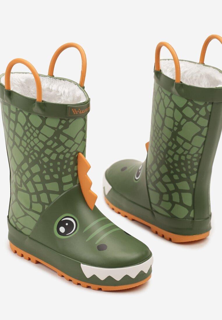  Cizme de cauciuc Verde-Portocalii cu Motiv Crocodil Amiliria