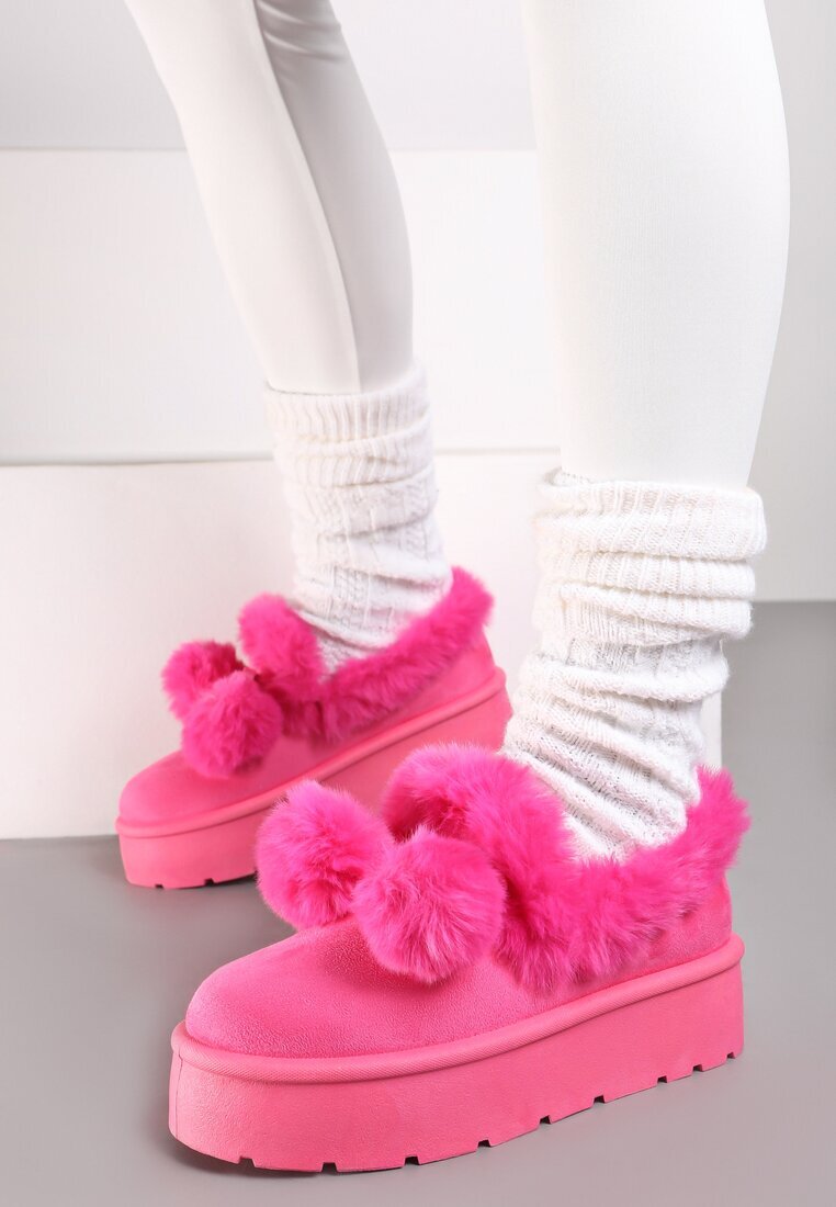  Cizme de zăpadă Fucsia cu talpă groasă cu blană artificială și pompoane Irissaure