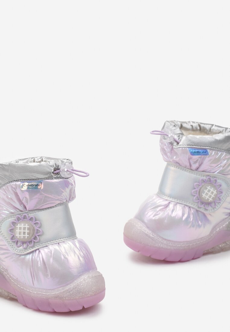  Cizme de zăpadă Mov cu scai cu floare și lumini LED Gonelia