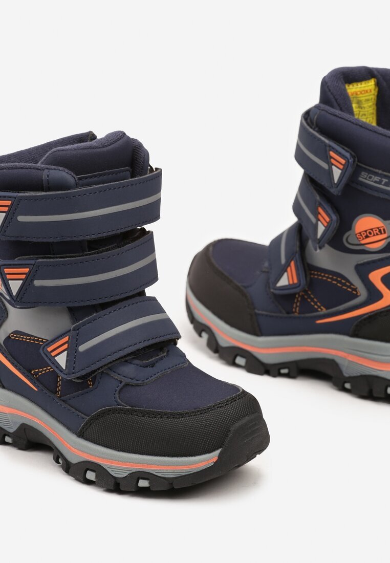  Cizme de zăpadă sport bleumarin și portocalii căptușite cu închidere cu trei scai Ellindris
