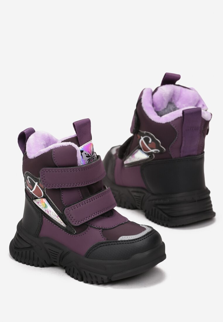  Cizme de zăpadă Violet cu Velcro cu Aplicații Makani