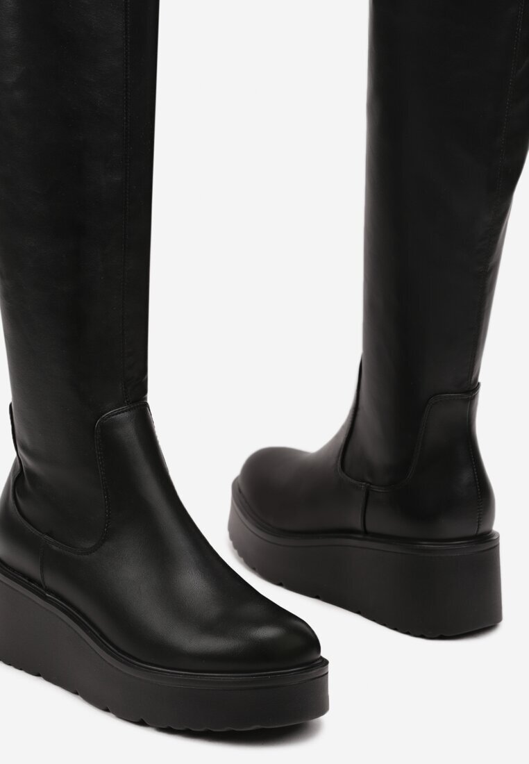  Cizme Negre Casual cu platformă cu vârf rotund Tirinita