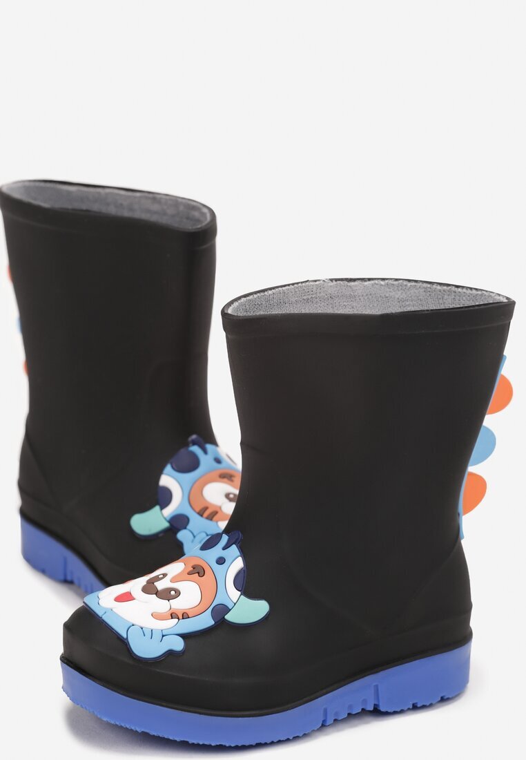  Cizme Negre de cauciuc cu talpă plată cu ornament 3D Lavittes