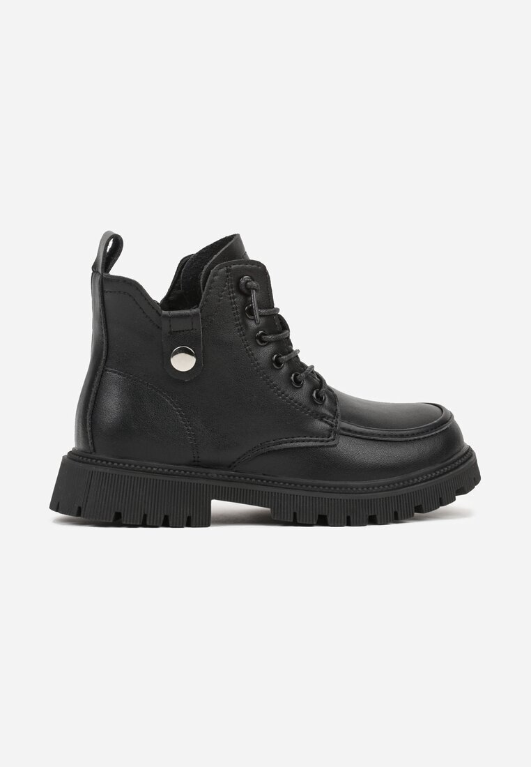 clibee Botine Negre Stil Muncitoresc cu Ornament Metalic Vessia