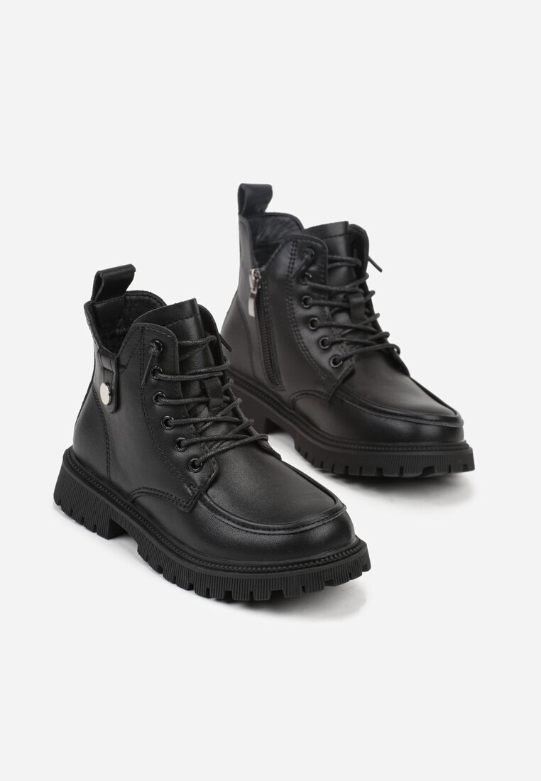 clibee Botine Negre Stil Muncitoresc cu Ornament Metalic Vessia