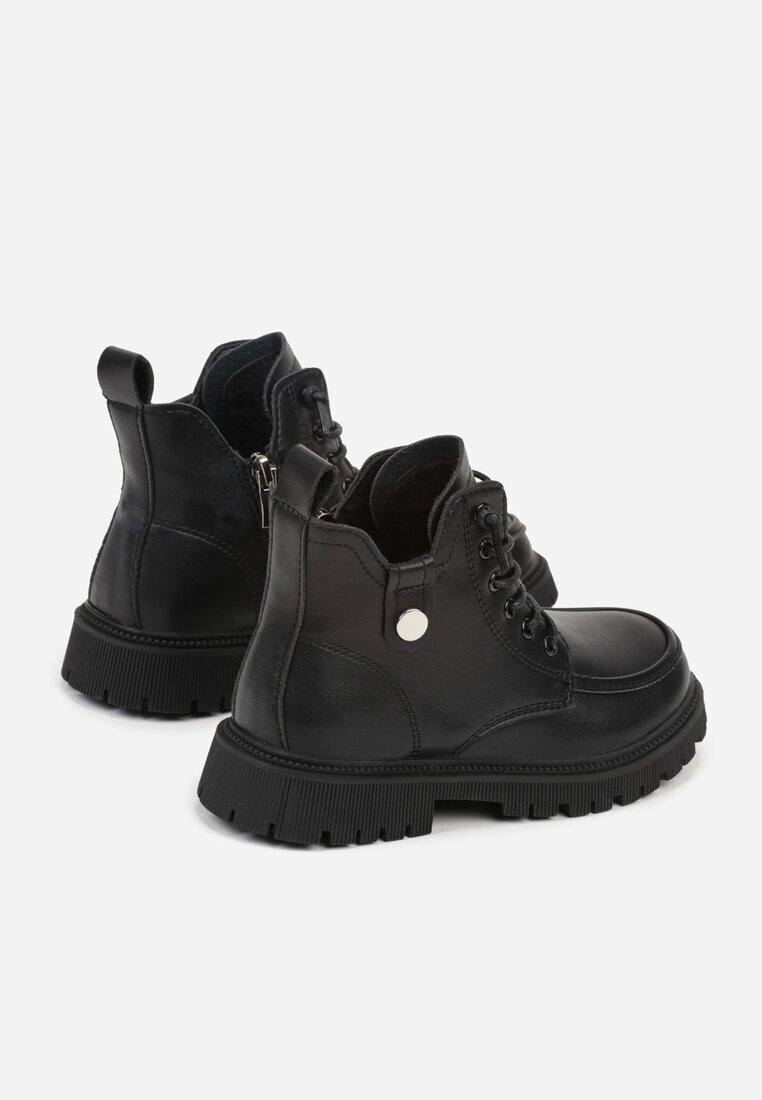 clibee Botine Negre Stil Muncitoresc cu Ornament Metalic Vessia