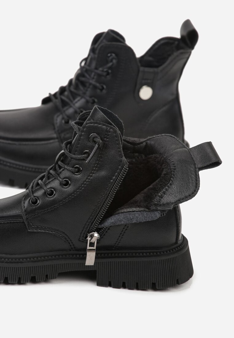 clibee Botine Negre Stil Muncitoresc cu Ornament Metalic Vessia