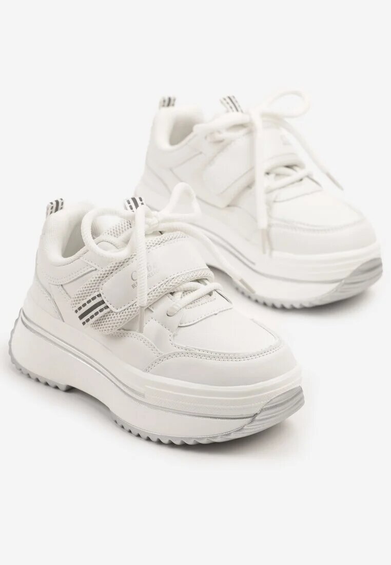 clibee Pantofi Sport Albi Sneakers cu Talpă Groasă cu Velcro Suplimentar Doreldi