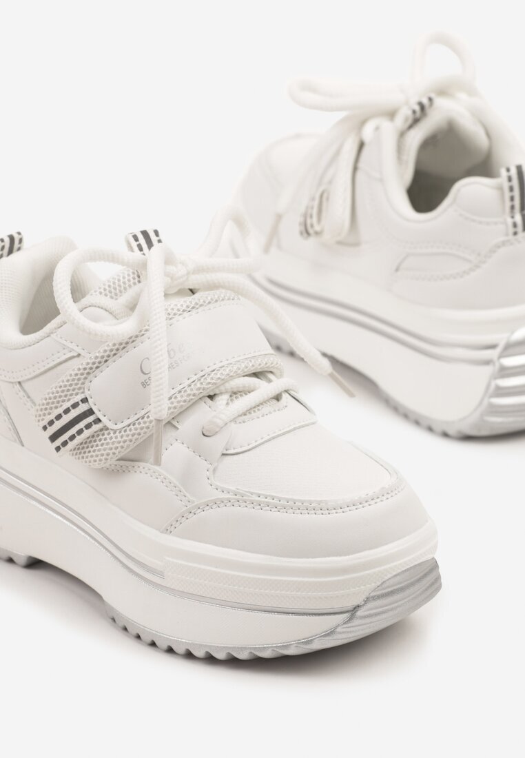 clibee Pantofi Sport Albi Sneakers cu Talpă Groasă cu Velcro Suplimentar Doreldi