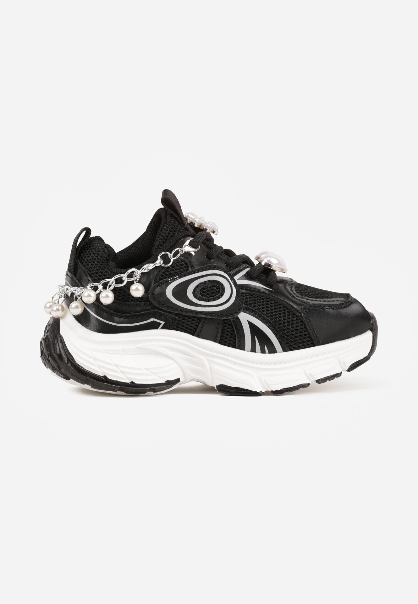 clibee Pantofi Sport Negri Sneakersy Chunky cu Lanț Decorativ cu Perle Nephenilla